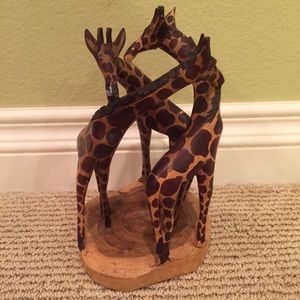 Circling giraffes wooden hand carved sculpture